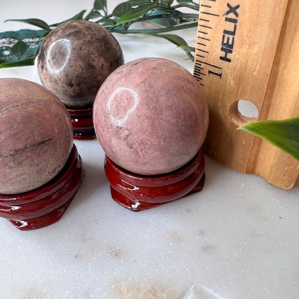 Single Rhodonite Mini Metaphysical Crystal Sphere | Crystal Ball - Picture 7 of 11